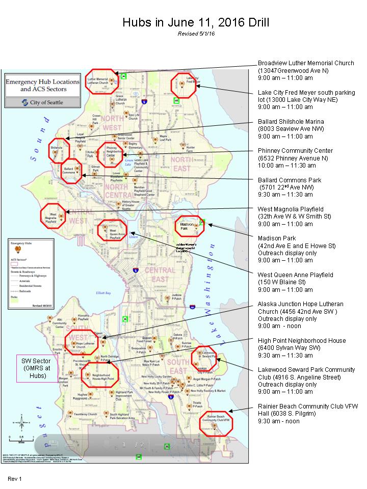 Locations of participating Hubs in the Cascadia Rising Drill June 11, 2016