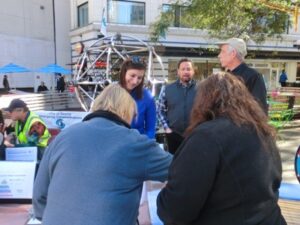 Amy O'Donnell, Marco Kronen and Chris Saether answer questions at the "Big Shaker" event
