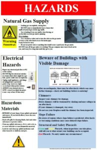 A poster showing how to control utilities and use caution around hazardous materials